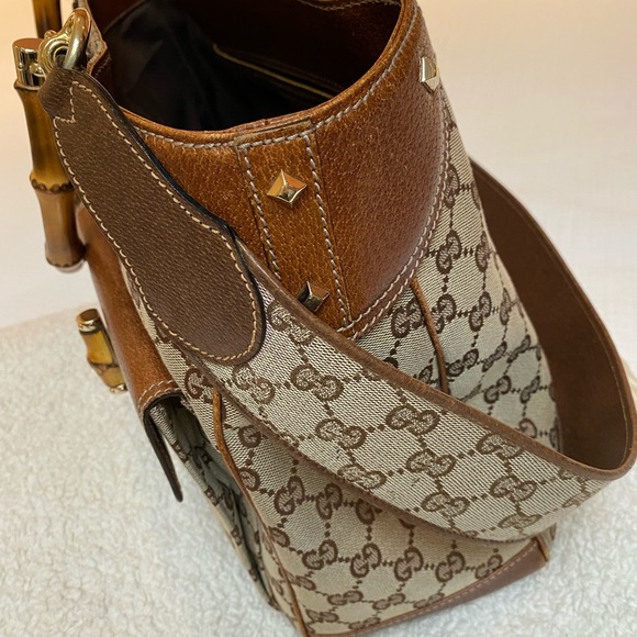 Gucci Logo Bamboo Shopper Tote w/ Shoulder Strap - Picture 8 of 14